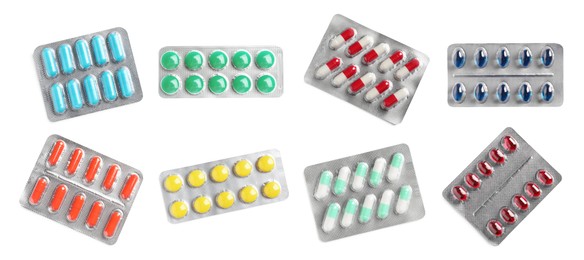 Image of Set of different antibiotics in blisters isolated on white