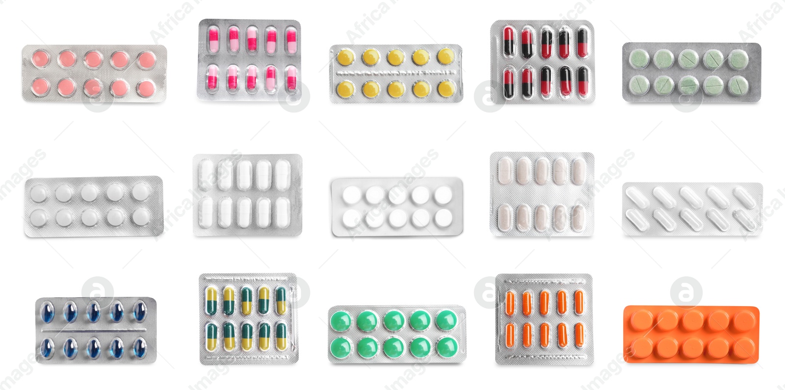 Image of Set of different antibiotics in blisters isolated on white