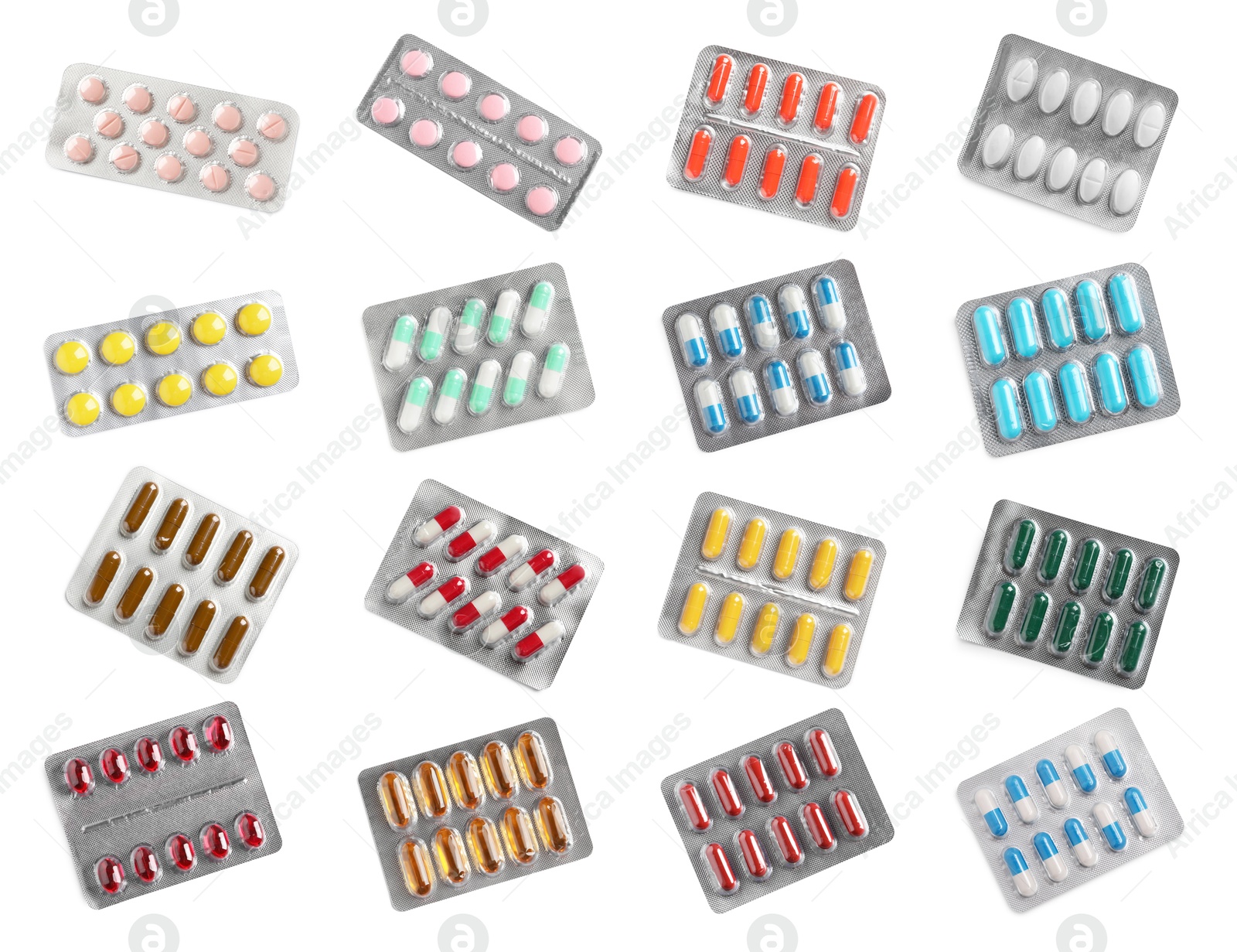 Image of Set of different antibiotics in blisters isolated on white