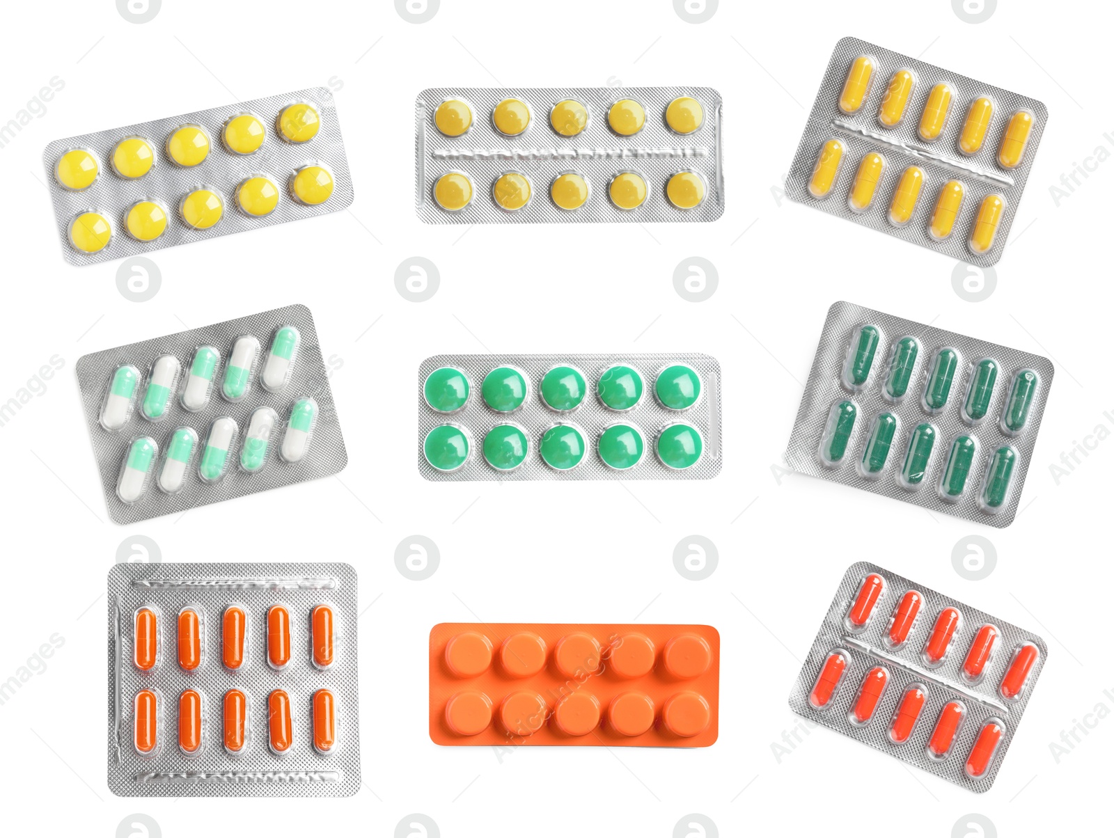 Image of Set of different antibiotics in blisters isolated on white