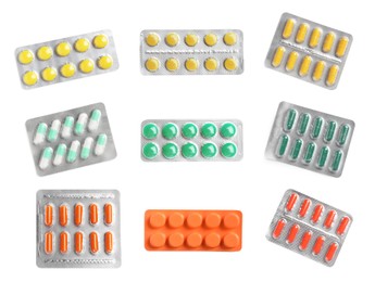 Image of Set of different antibiotics in blisters isolated on white