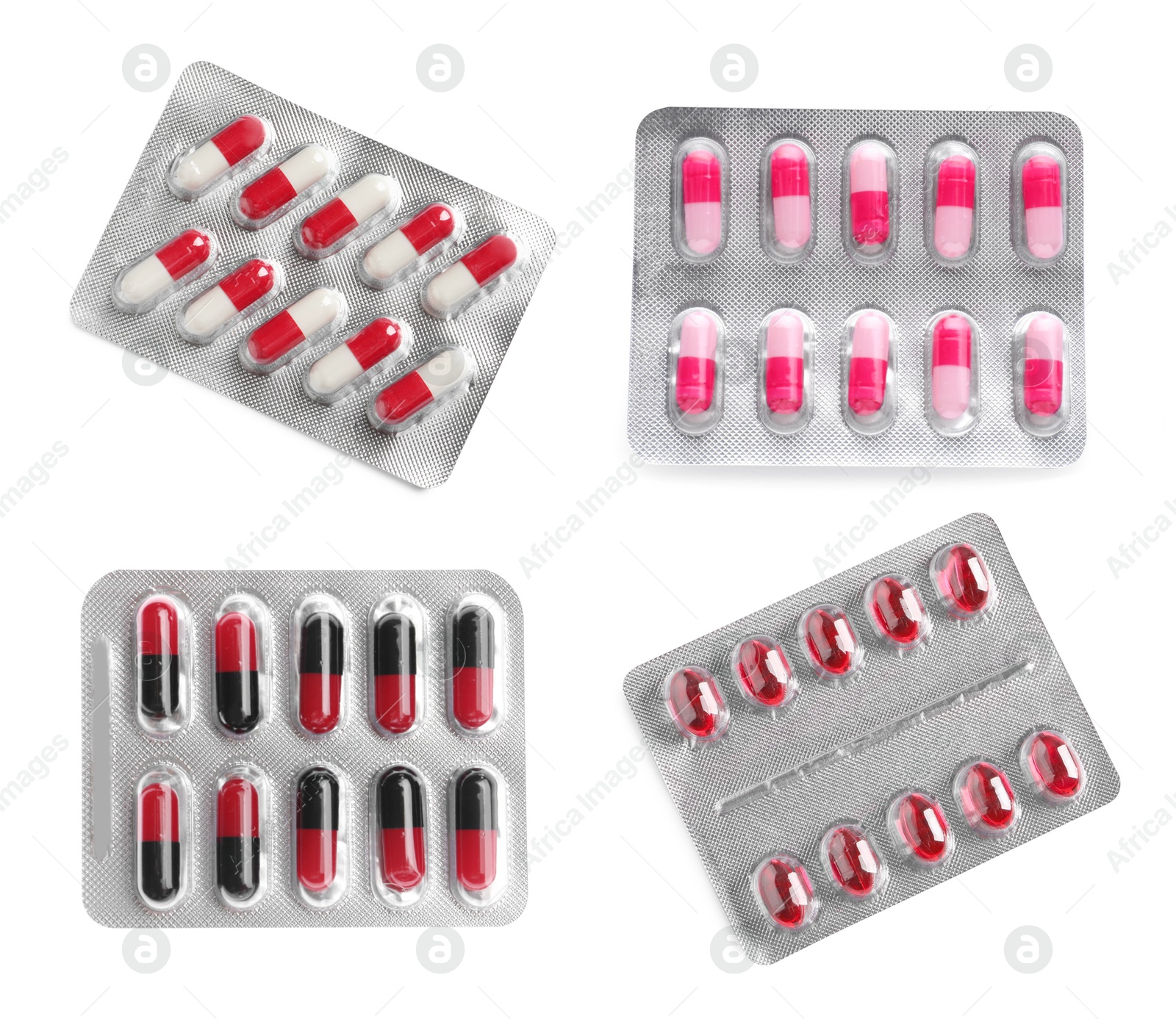 Image of Set of different antibiotics in blisters isolated on white