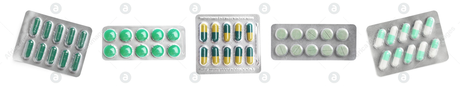 Image of Set of different antibiotics in blisters isolated on white