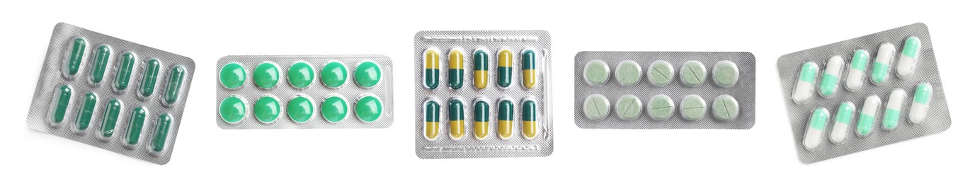 Image of Set of different antibiotics in blisters isolated on white