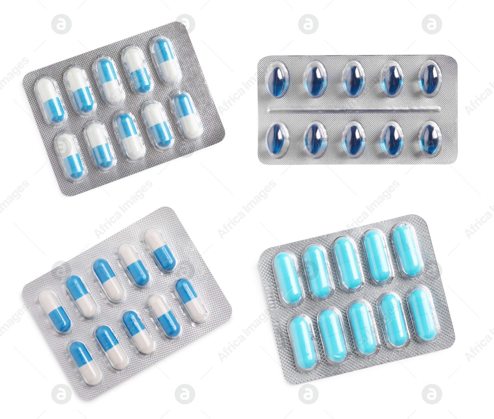 Image of Set of different antibiotics in blisters isolated on white