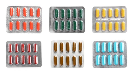 Image of Set of different antibiotics in blisters isolated on white