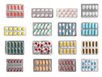 Image of Set of different antibiotics in blisters isolated on white