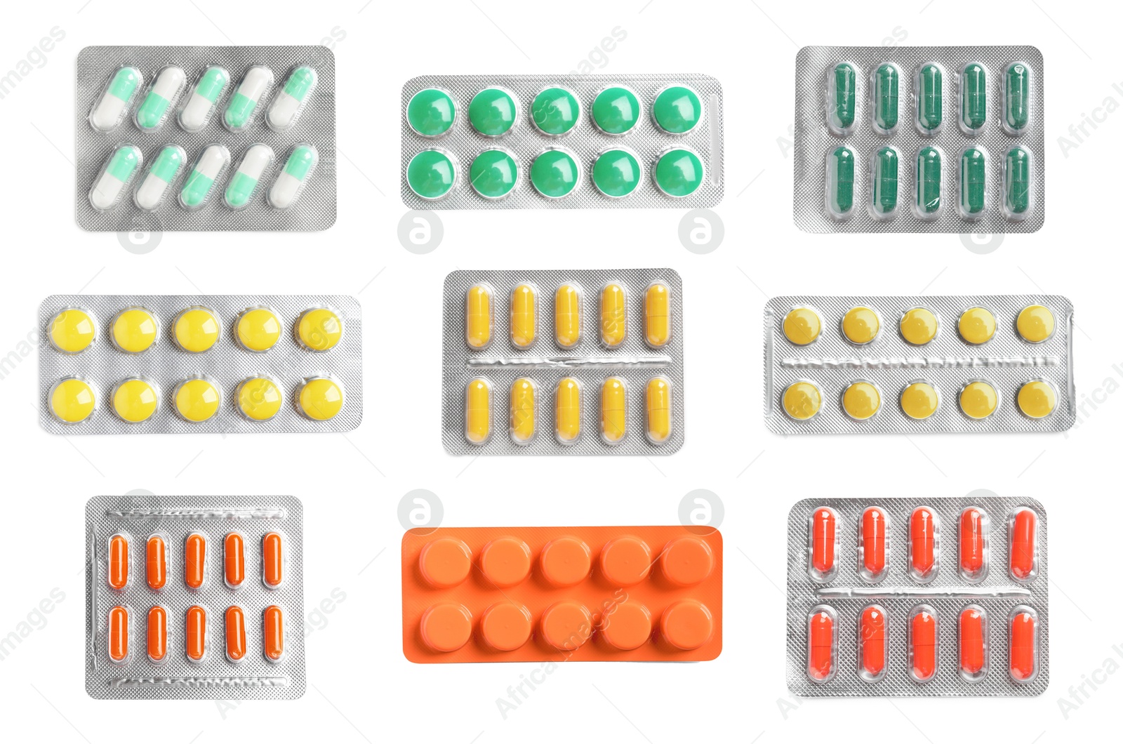 Image of Set of different antibiotics in blisters isolated on white