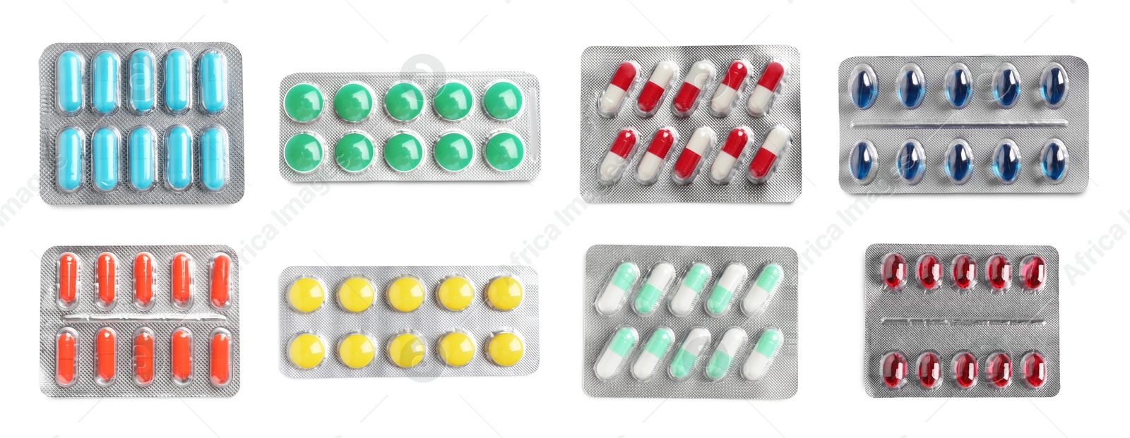 Image of Set of different antibiotics in blisters isolated on white