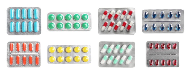 Image of Set of different antibiotics in blisters isolated on white