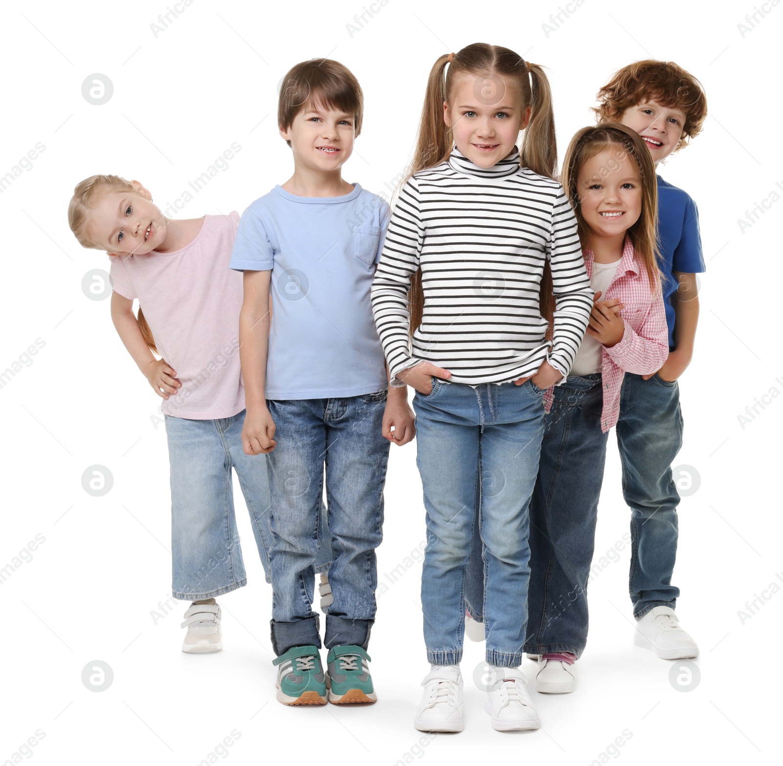 Photo of Full length portrait with group of cute children on white background