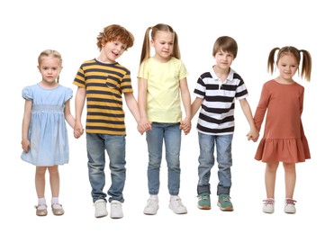 Full length portrait with group of cute children on white background