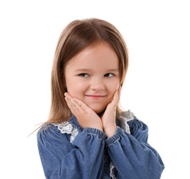 Photo of Portrait of cute little girl isolated on white