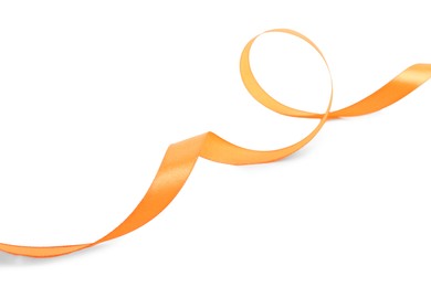 Photo of One beautiful orange ribbon isolated on white