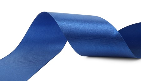 Photo of One beautiful blue ribbon isolated on white