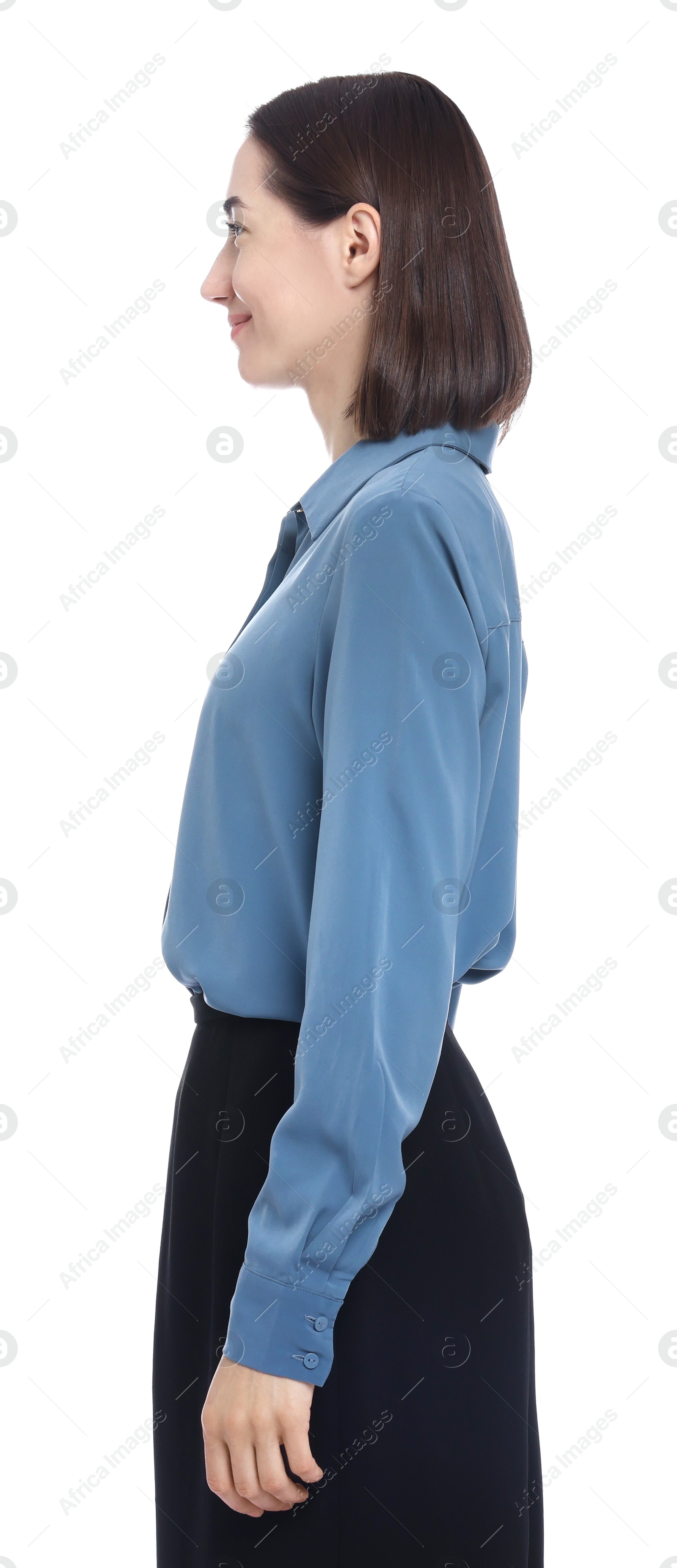 Photo of Woman with good posture on white background