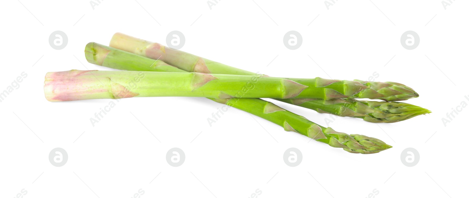 Photo of Fresh green asparagus stems isolated on white