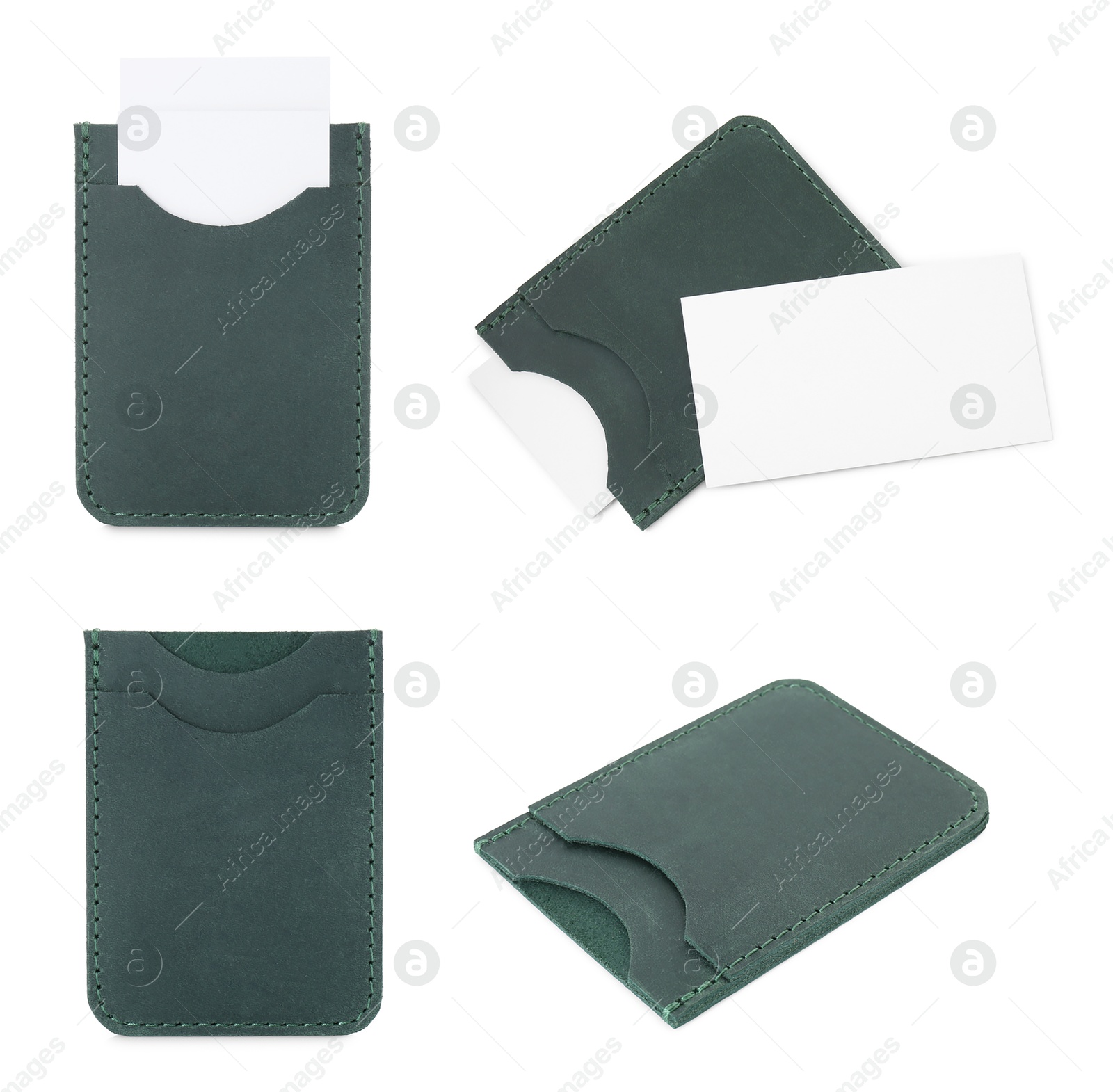 Image of Leather card holder isolated on white, collage