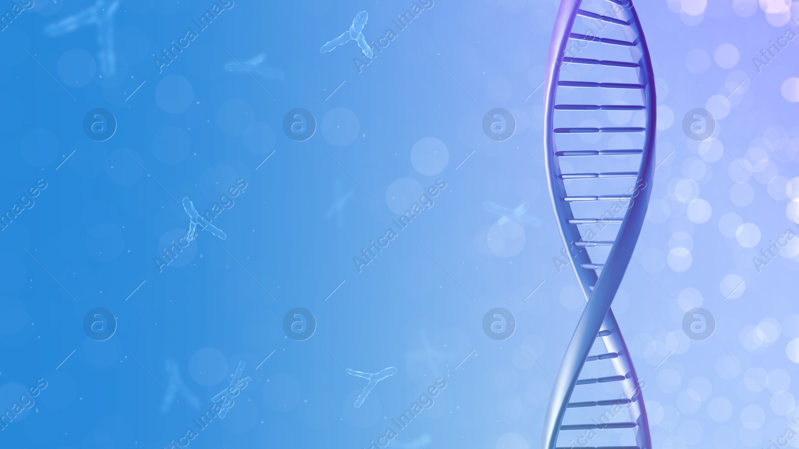 Image of Illustration of DNA on blue gradient background, banner design. Genetic information