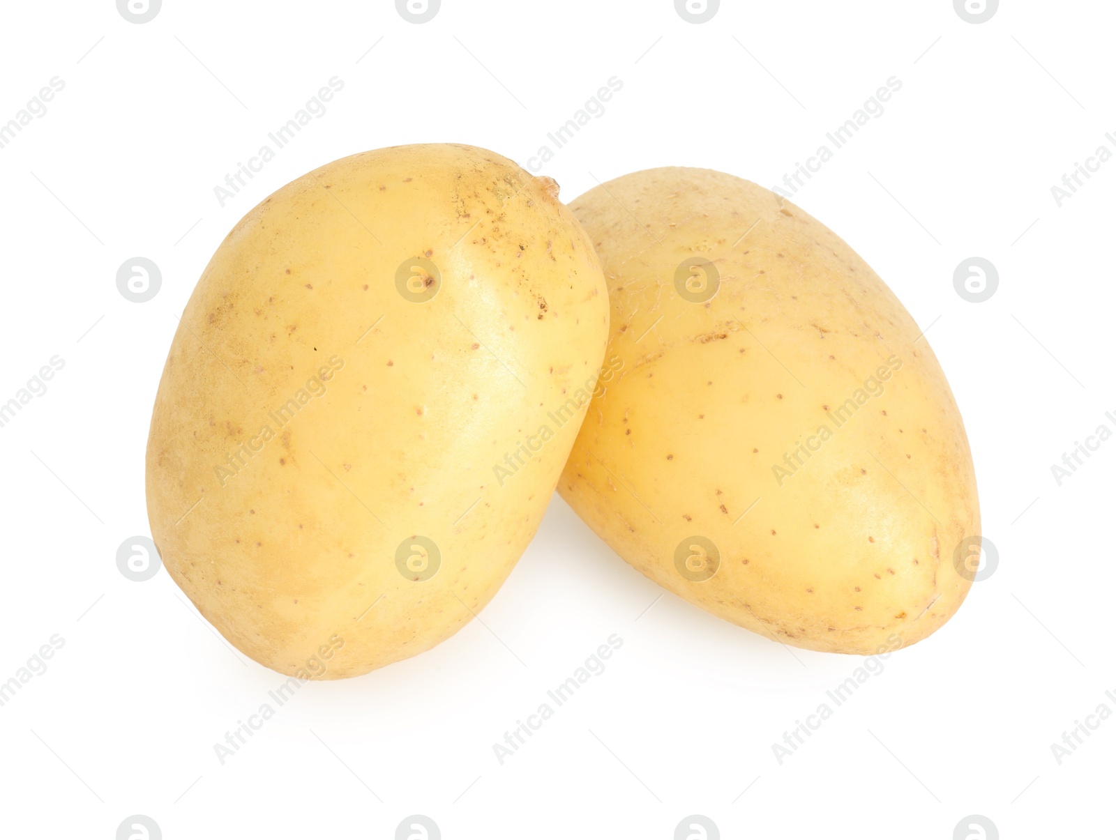 Photo of Two young fresh potatoes isolated on white