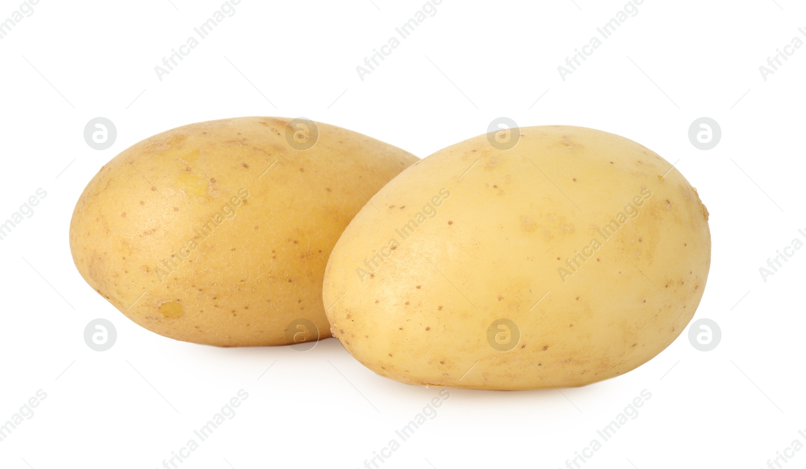 Photo of Two young fresh potatoes isolated on white