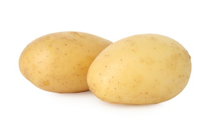 Photo of Two young fresh potatoes isolated on white