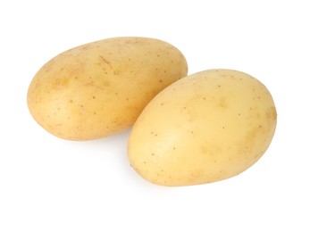 Photo of Two young fresh potatoes isolated on white