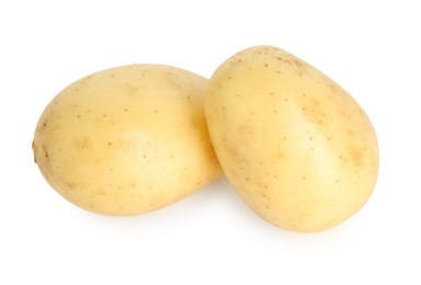 Photo of Two young fresh potatoes isolated on white