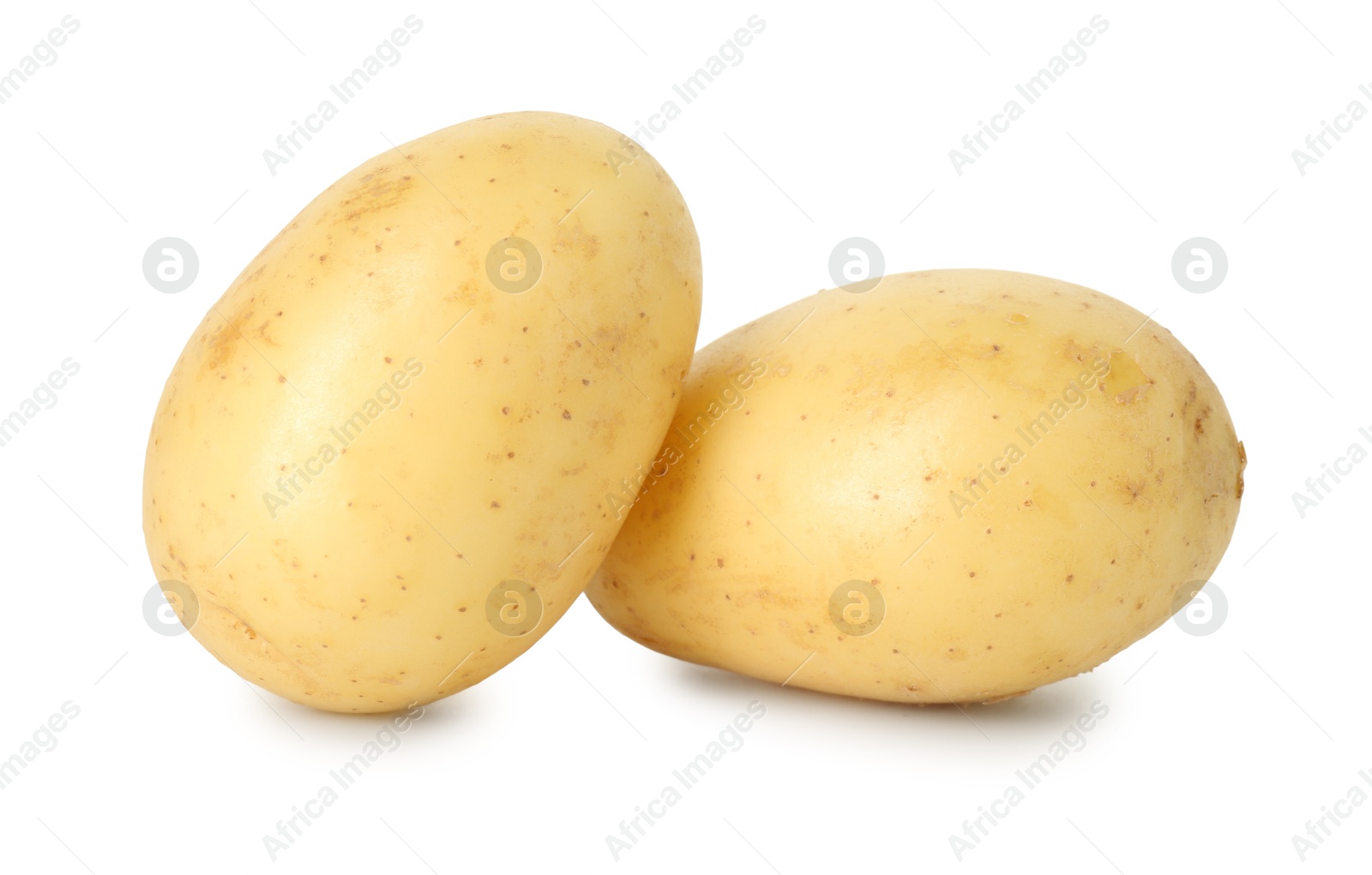 Photo of Two young fresh potatoes isolated on white