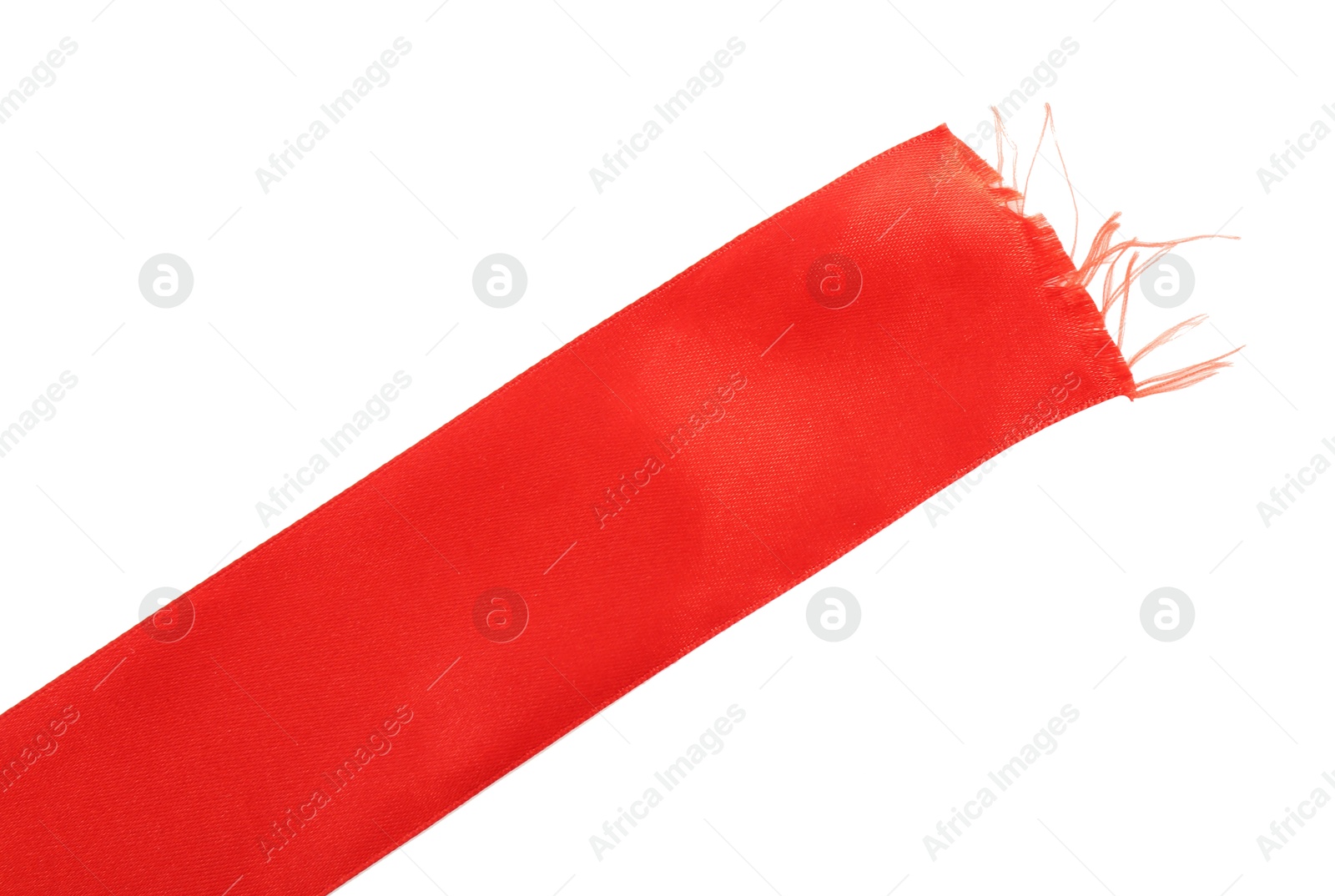 Photo of One beautiful red ribbon isolated on white, top view