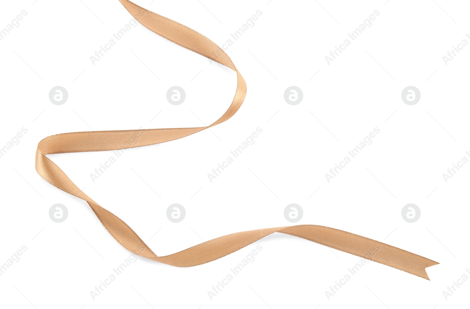 Photo of One beautiful light brown ribbon isolated on white, top view