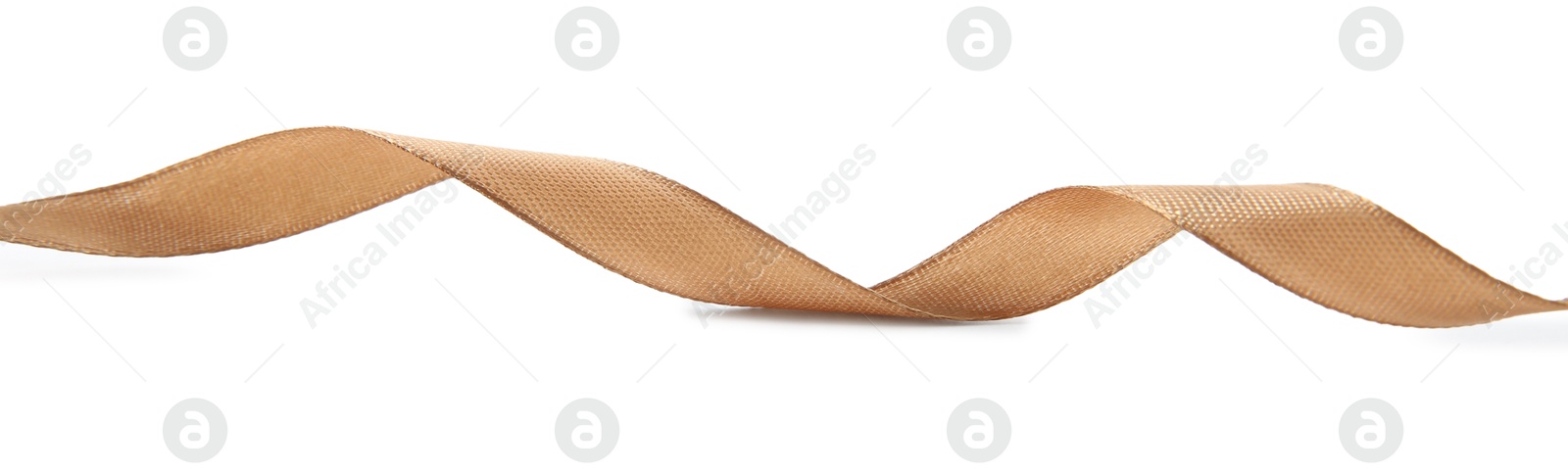 Photo of One beautiful light brown ribbon isolated on white