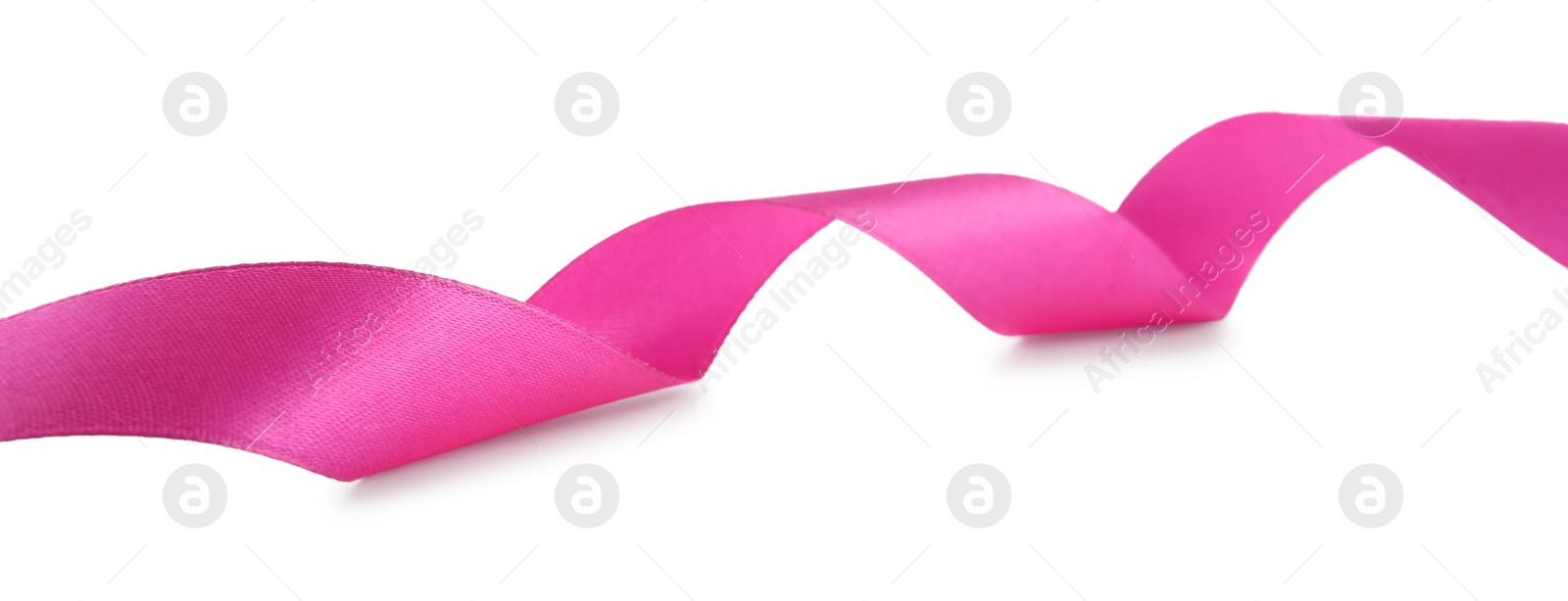 Photo of One beautiful bright pink ribbon isolated on white