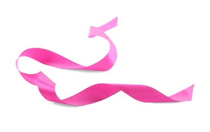 Photo of One beautiful bright pink ribbon isolated on white