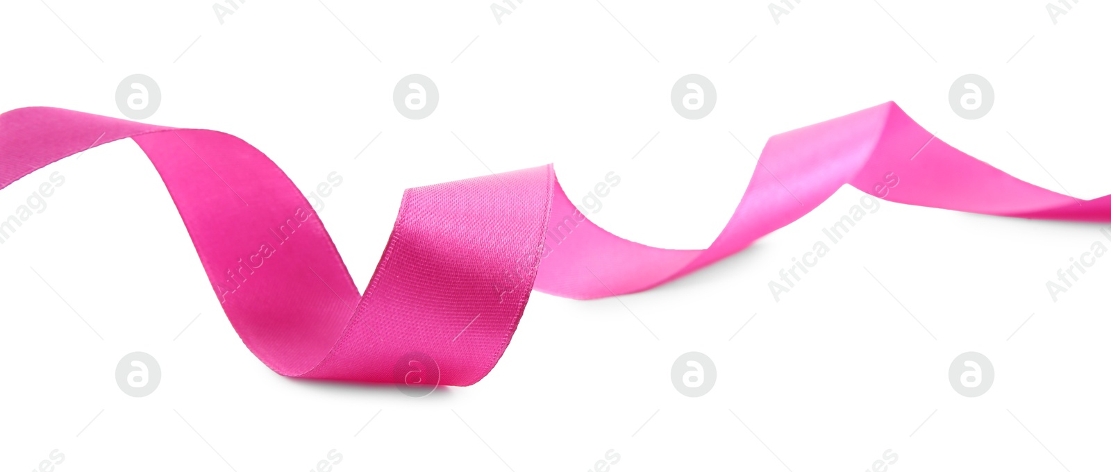 Photo of One beautiful bright pink ribbon isolated on white