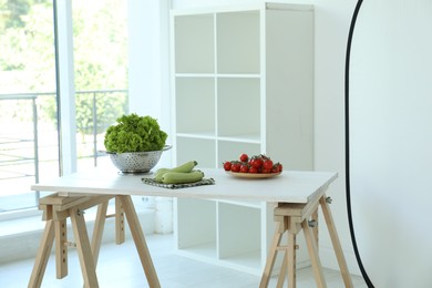 Photo of Shooting food in photo studio with professional equipment