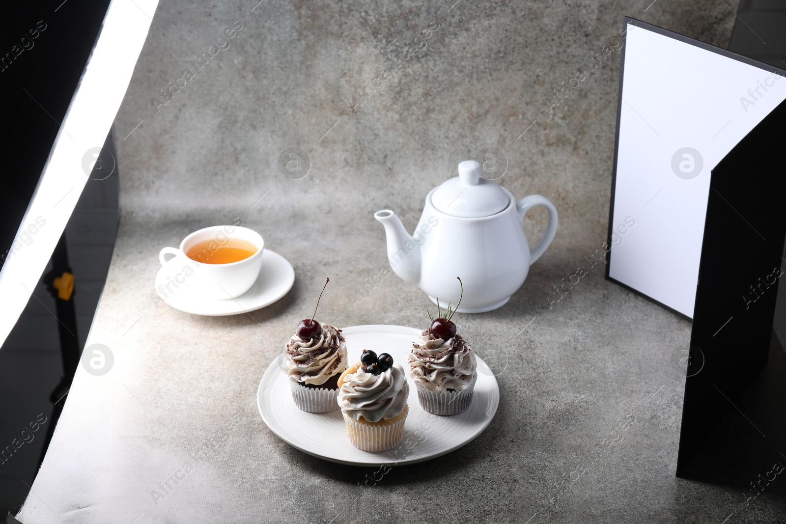 Photo of Shooting food in photo studio with professional lighting equipment