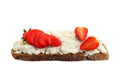 Delicious ricotta bruschetta with strawberry isolated on white