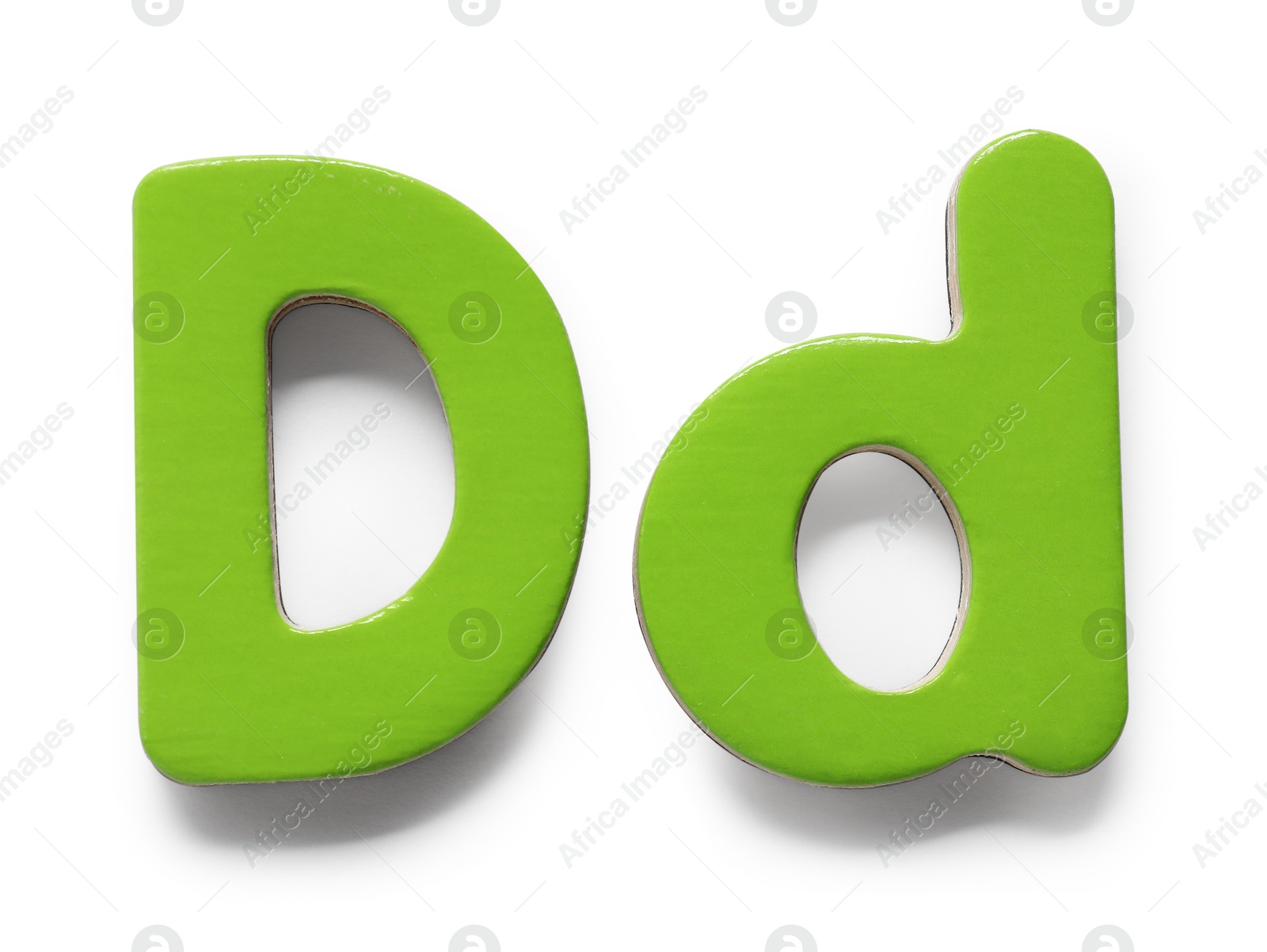 Photo of Uppercase and lowercase green magnetic letter D isolated white