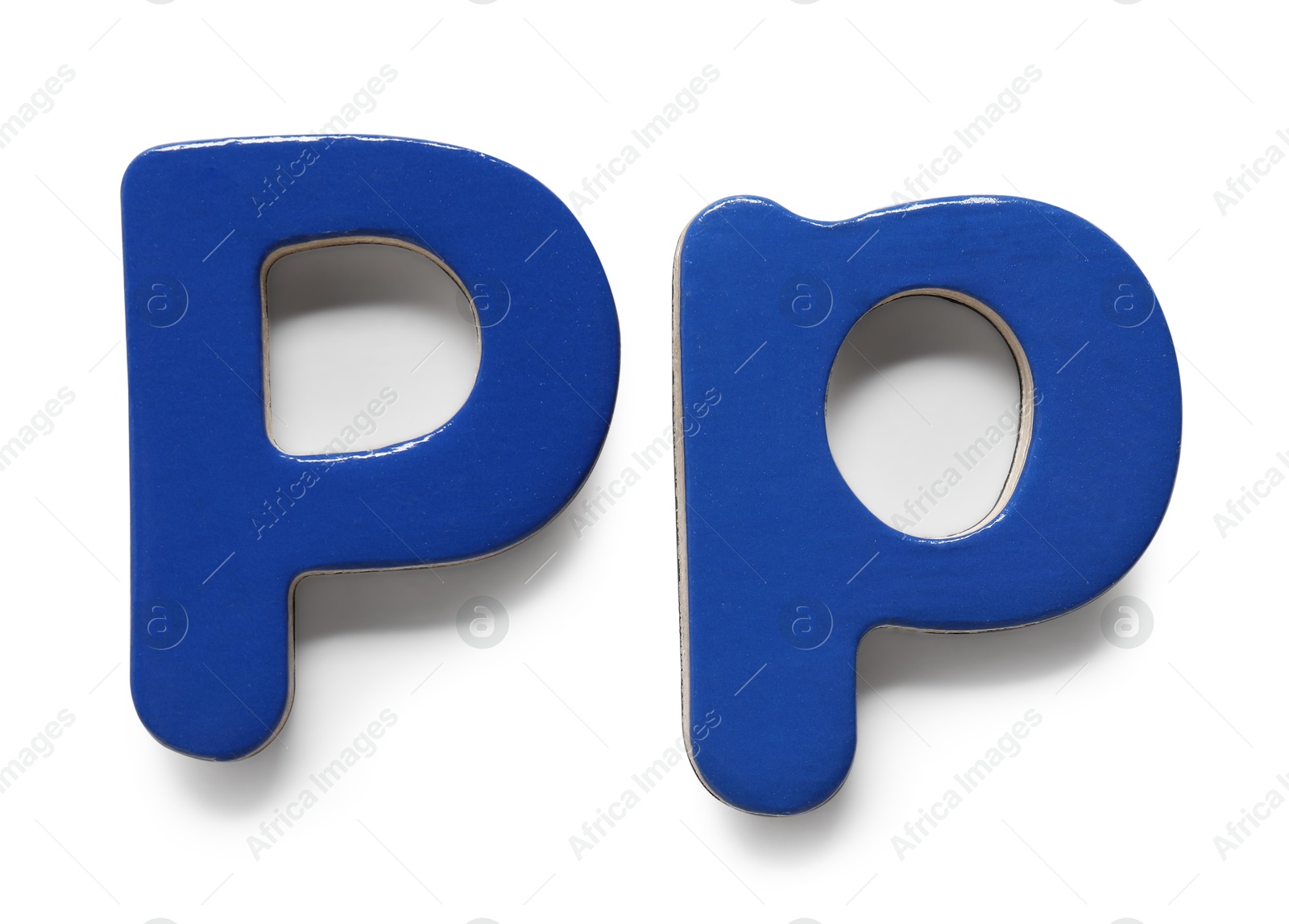 Photo of Uppercase and lowercase blue magnetic letter P isolated white