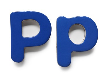 Photo of Uppercase and lowercase blue magnetic letter P isolated white