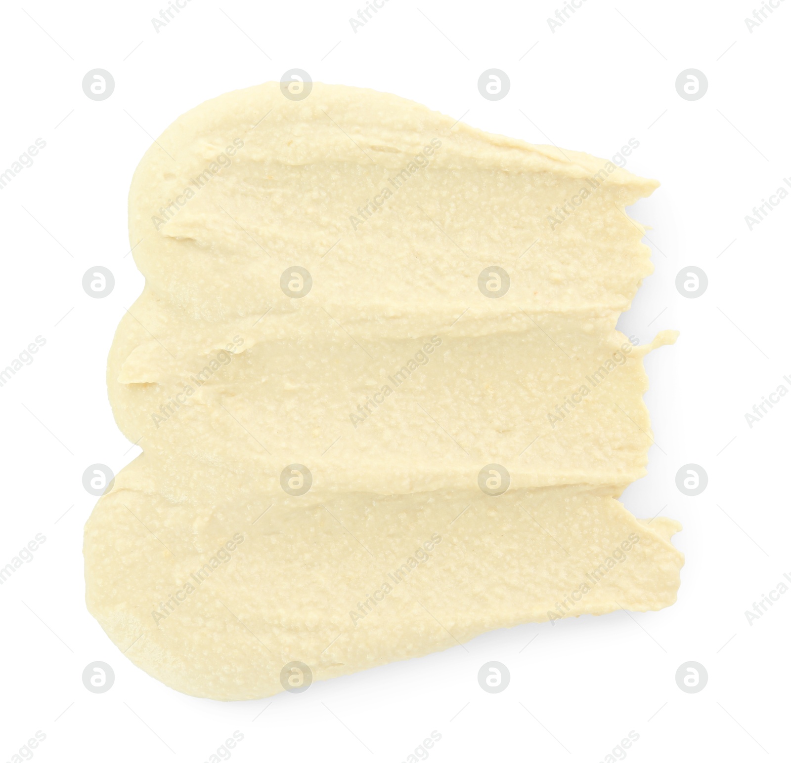 Photo of Sample of delicious hummus isolated on white, top view