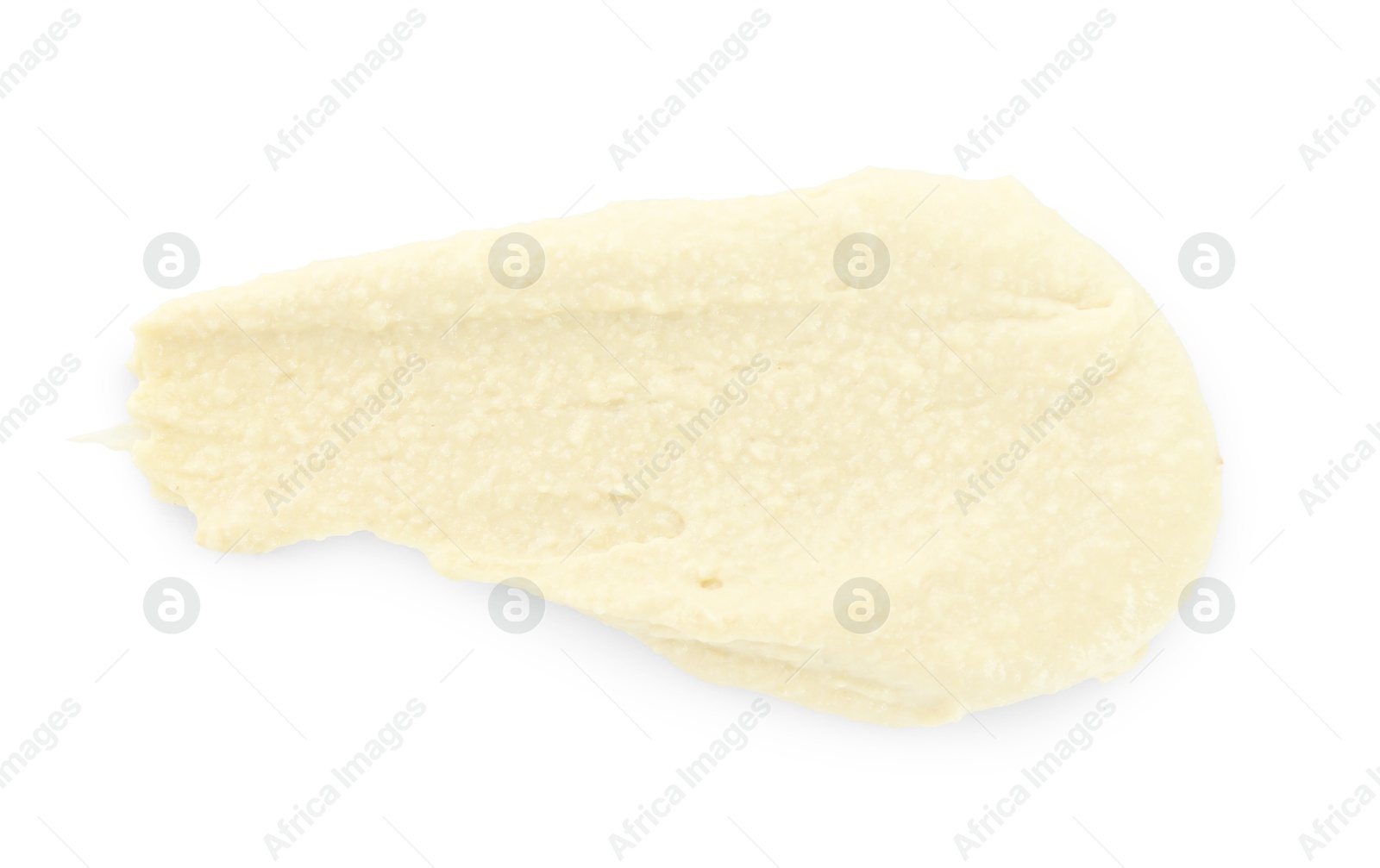 Photo of Sample of delicious hummus isolated on white, top view