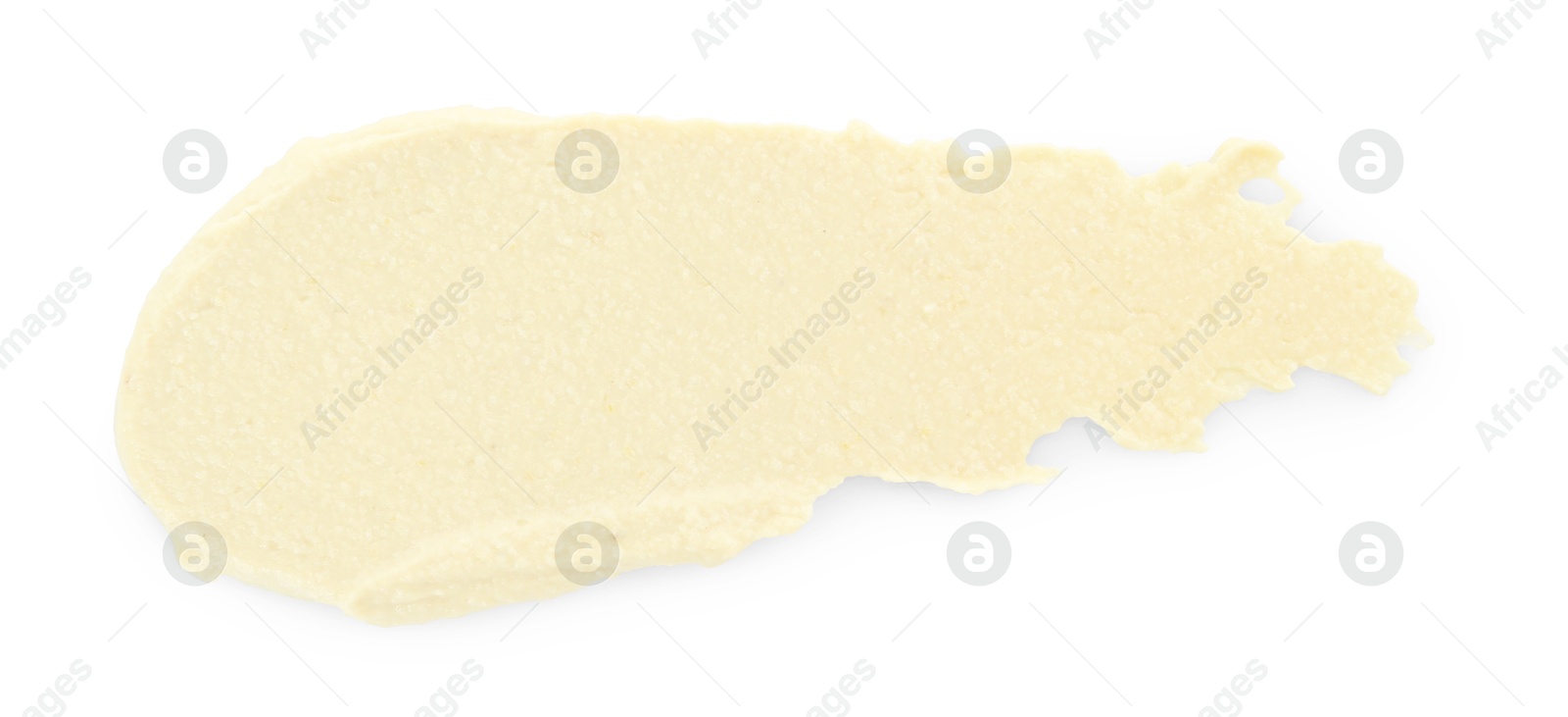 Photo of Sample of delicious hummus isolated on white, top view