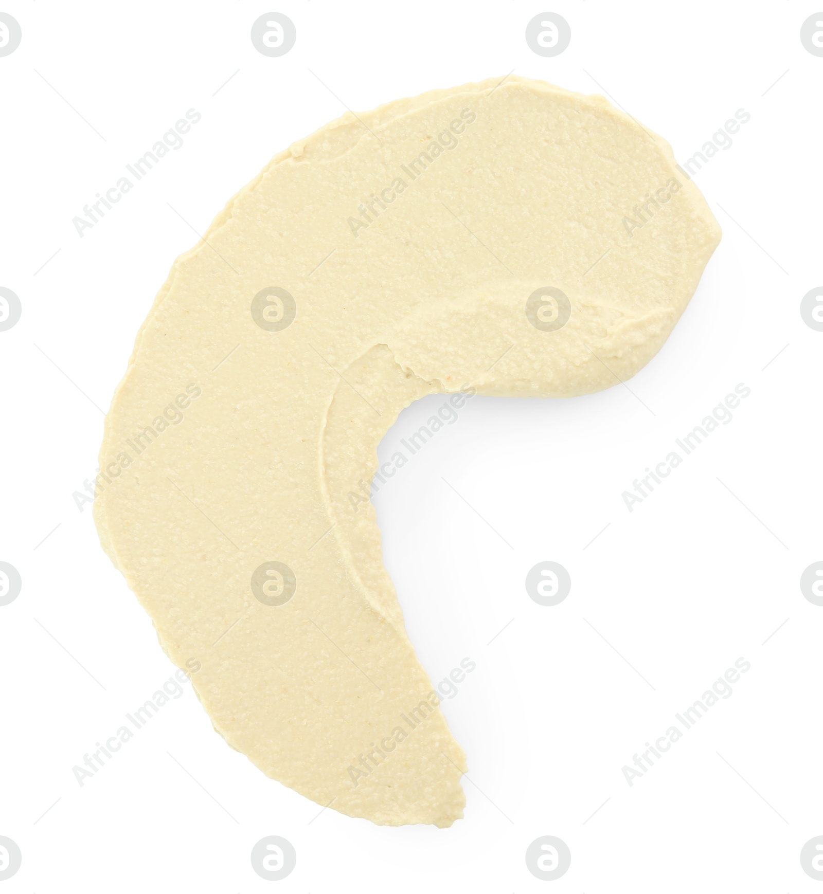 Photo of Sample of delicious hummus isolated on white, top view