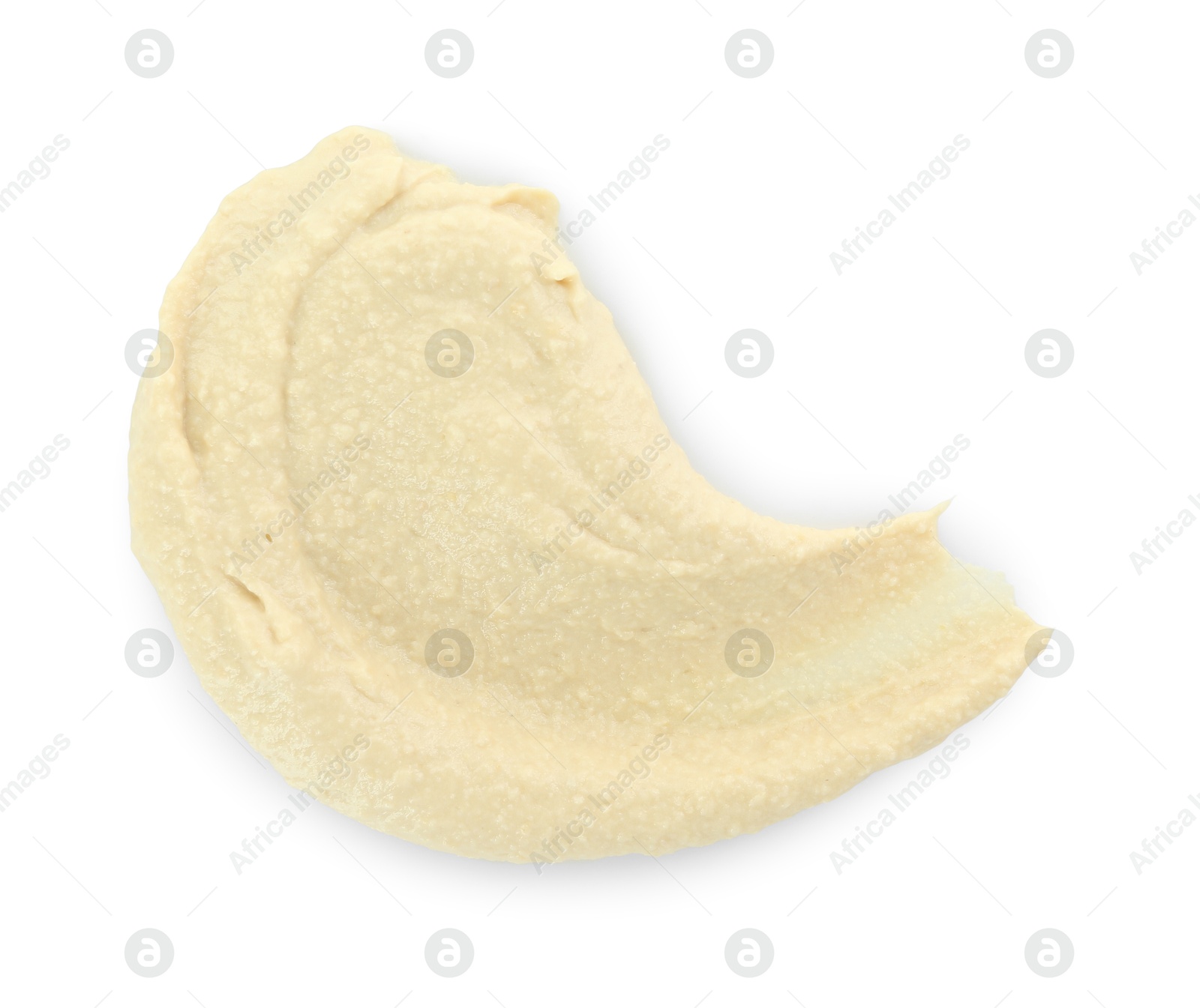 Photo of Sample of delicious hummus isolated on white, top view