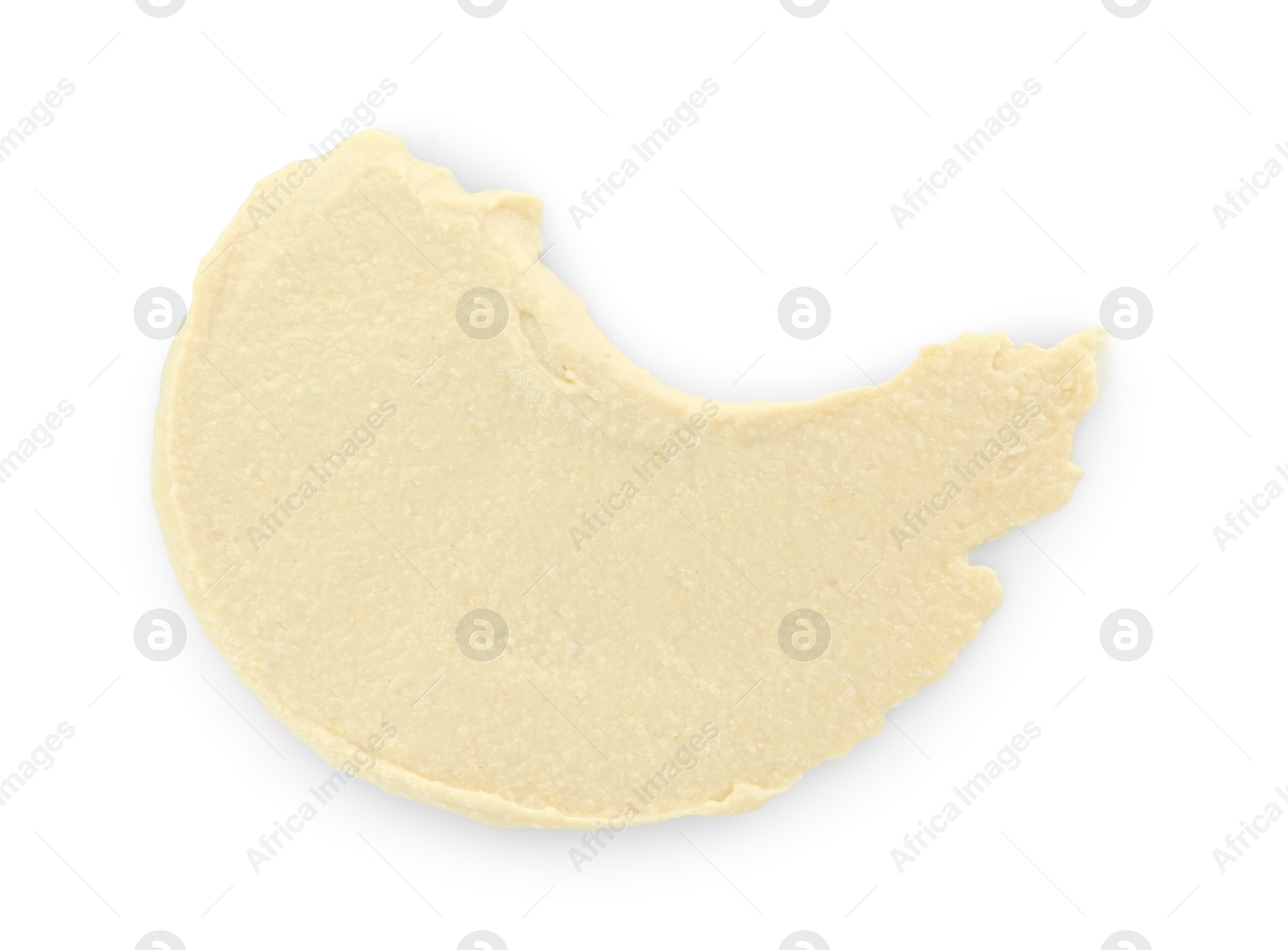 Photo of Sample of delicious hummus isolated on white, top view