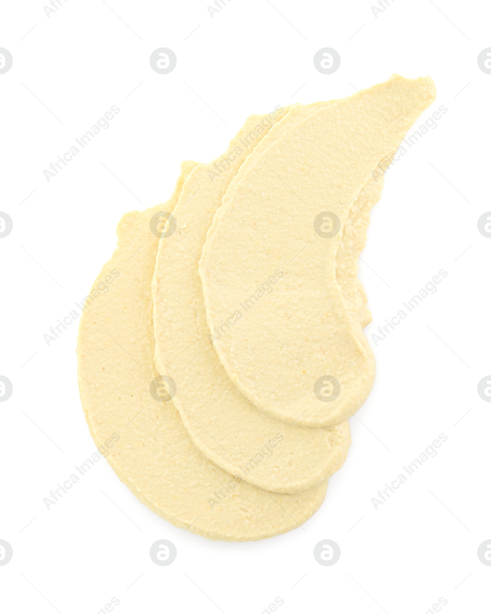 Photo of Sample of delicious hummus isolated on white, top view