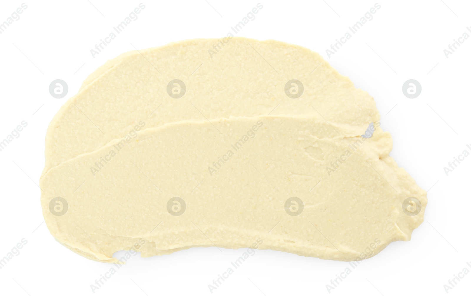 Photo of Sample of delicious hummus isolated on white, top view