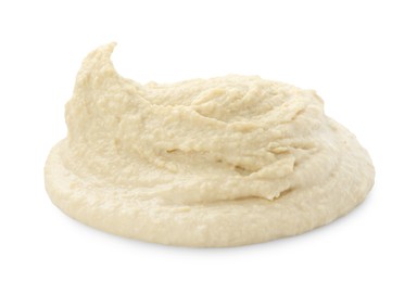 Photo of Sample of delicious hummus isolated on white